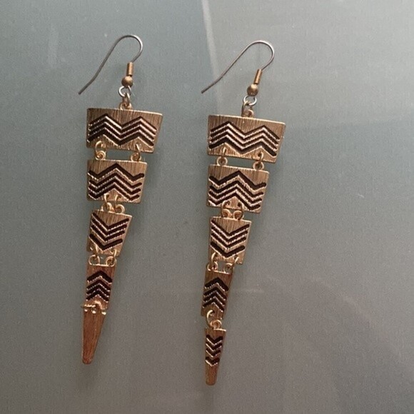 Gold and Black Aztec Drop Earrings - Picture 7 of 7